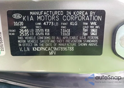 2021 Kia Sportage Ex z USA, uszkodzony, nr VIN KNDPNCAC9M7896788